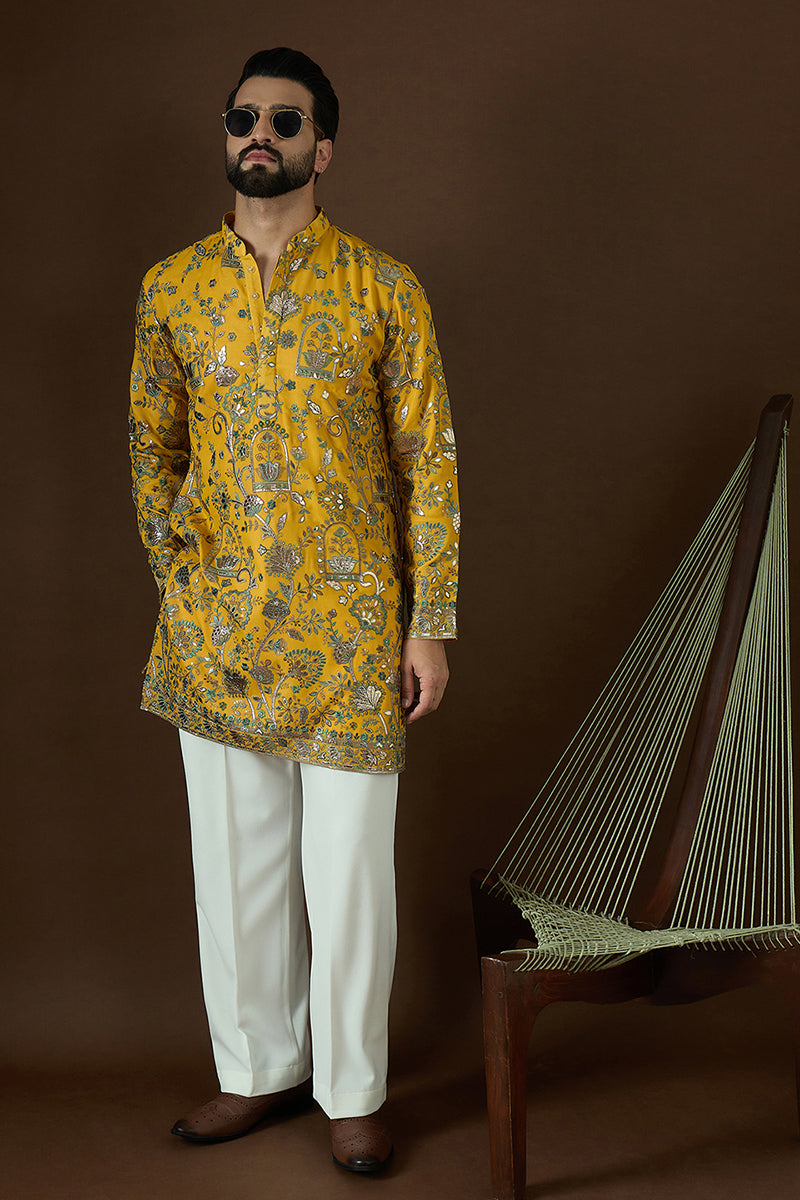 Yellow Georgette Solid Embroidered Straight Kurta MKU1873