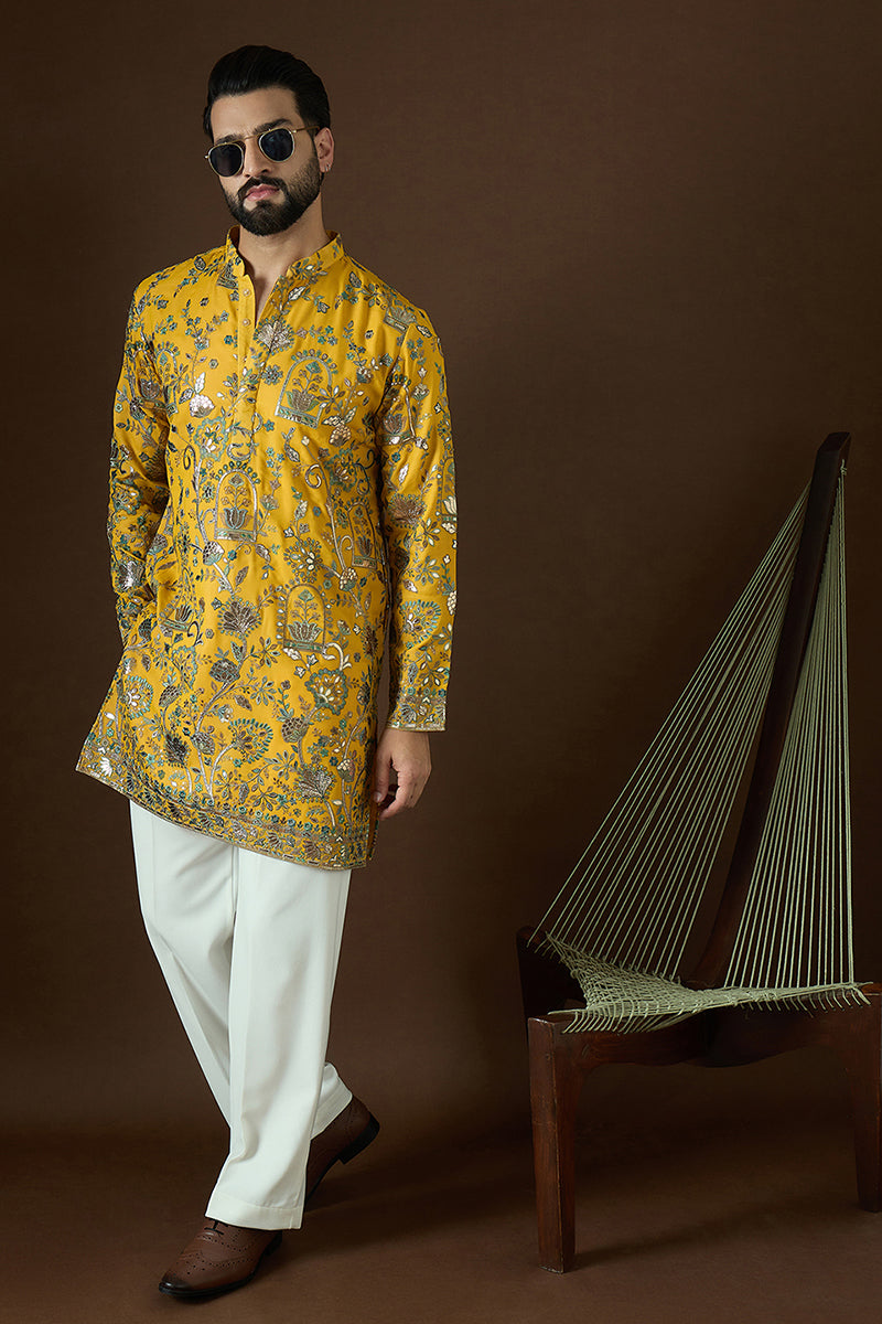 Yellow Georgette Solid Embroidered Straight Kurta MKU1873