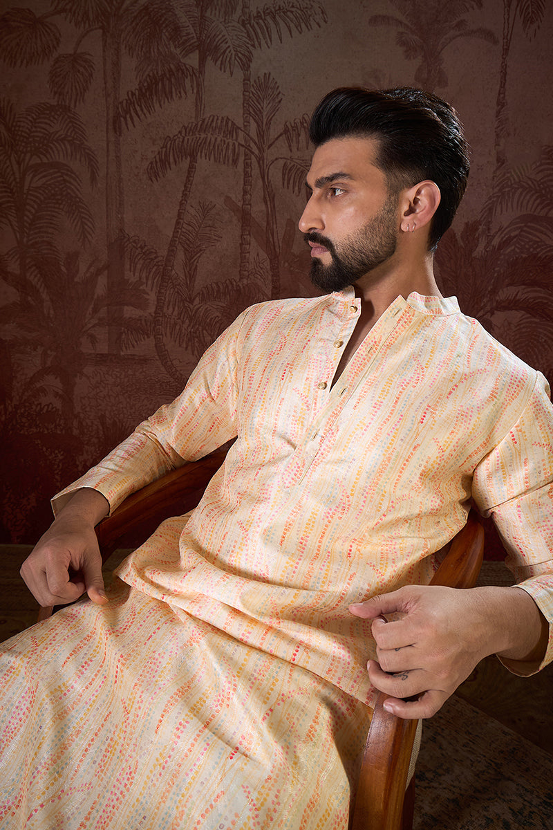Cream Silk Blend Abstract Printed Straight Kurta With Trouser MKSET1907