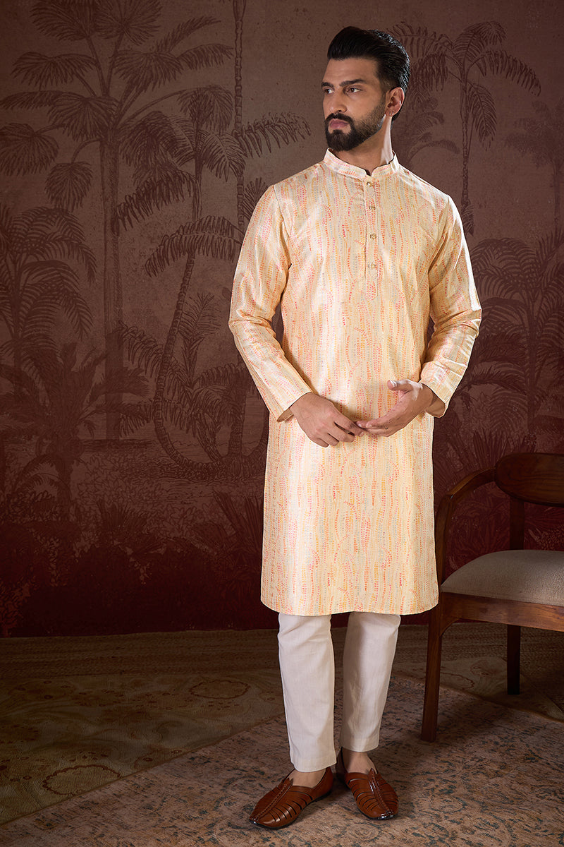 Cream Silk Blend Abstract Printed Straight Kurta MKU1907