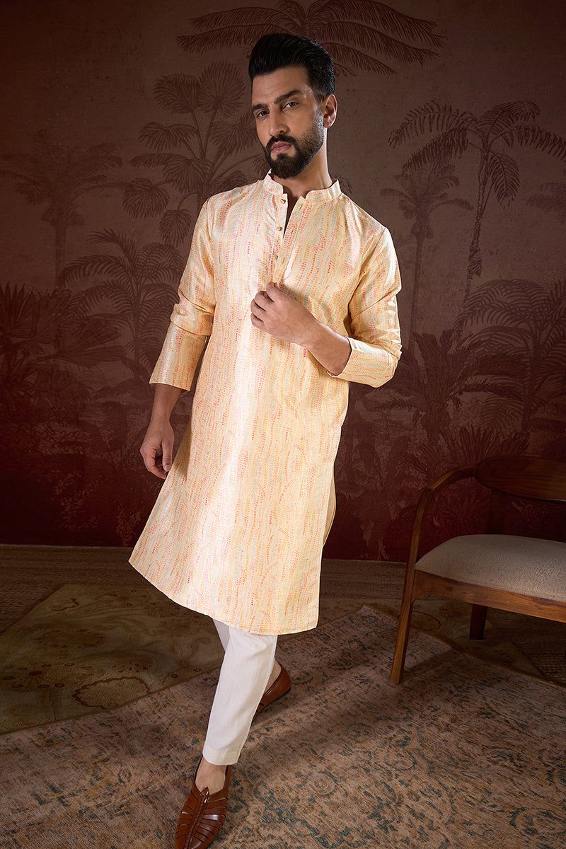 Cream Silk Blend Abstract Printed Straight Kurta MKU1907