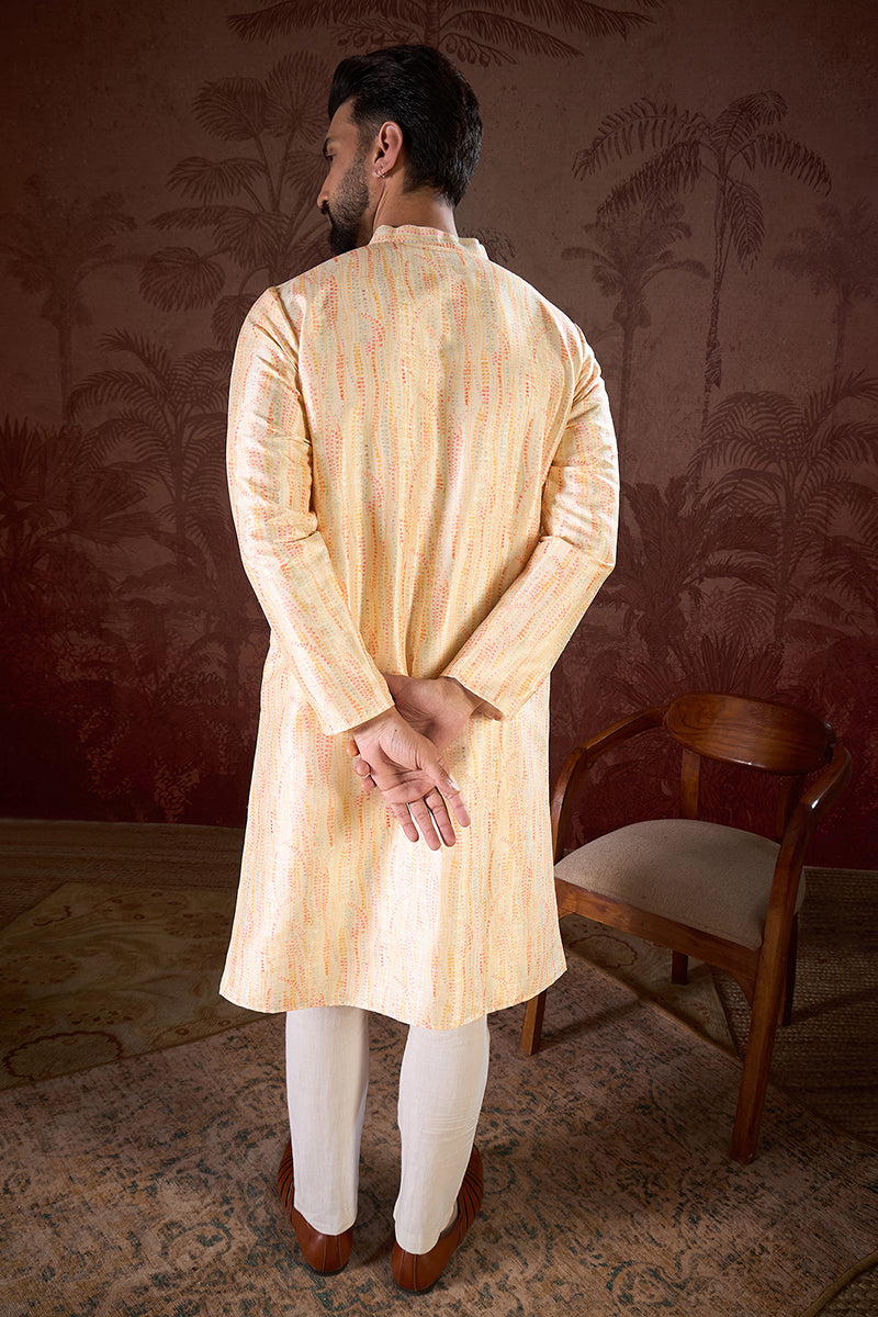 Cream Silk Blend Abstract Printed Straight Kurta MKU1907