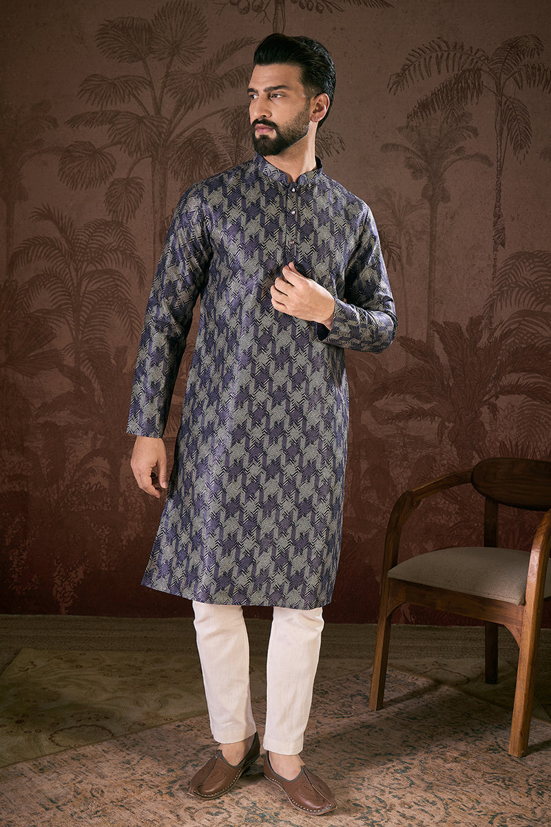 Violet Silk Blend Chevron Printed Straight Kurta MKU1917