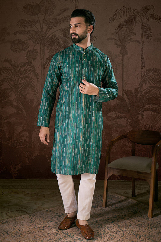Turquoise Blue Silk Blend Floral Printed Straight Kurta MKU1921