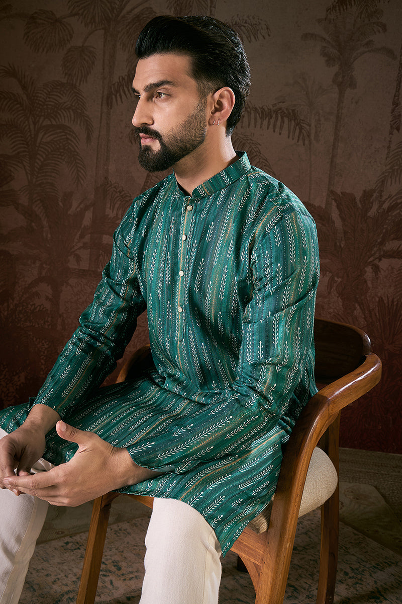 Turquoise Blue Silk Blend Floral Printed Straight Kurta With Trouser MKSET1921