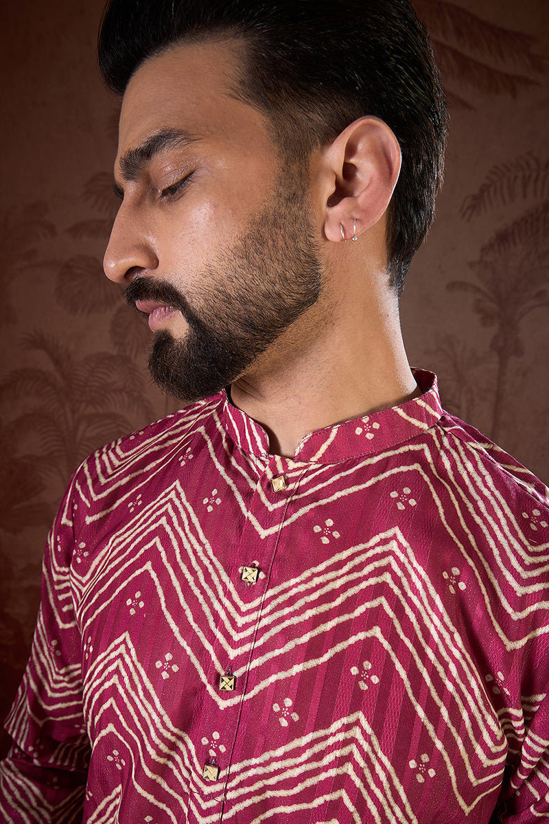 Magenta Silk Blend Chevron Printed Straight Kurta MKU1940