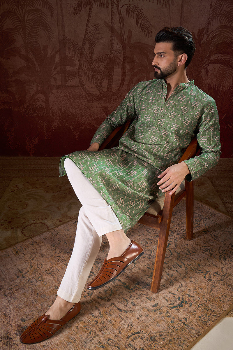 Green Silk Blend Ethnic Motifs Printed Straight Kurta MKU1951
