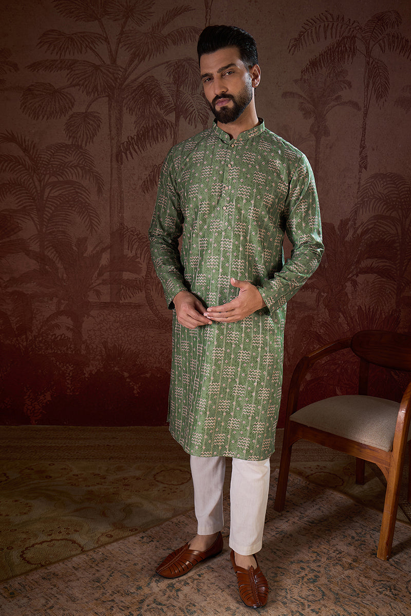 Green Silk Blend Ethnic Motifs Printed Straight Kurta MKU1951