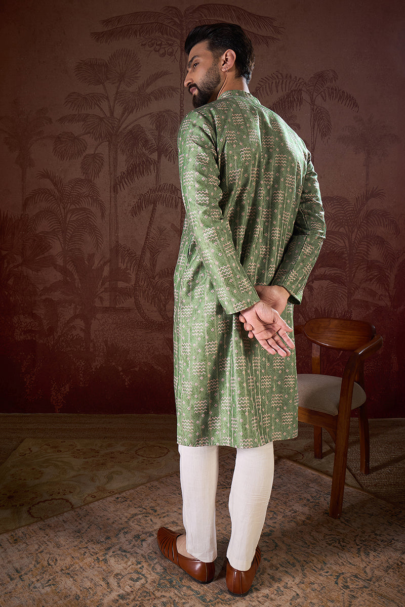 Green Silk Blend Ethnic Motifs Printed Straight Kurta MKU1951