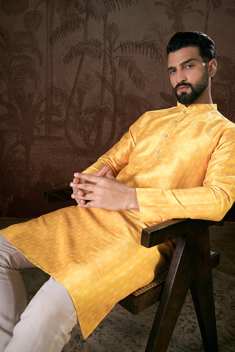 Yellow Silk Blend Ethnic Motifs Printed Straight Kurta MKU1952