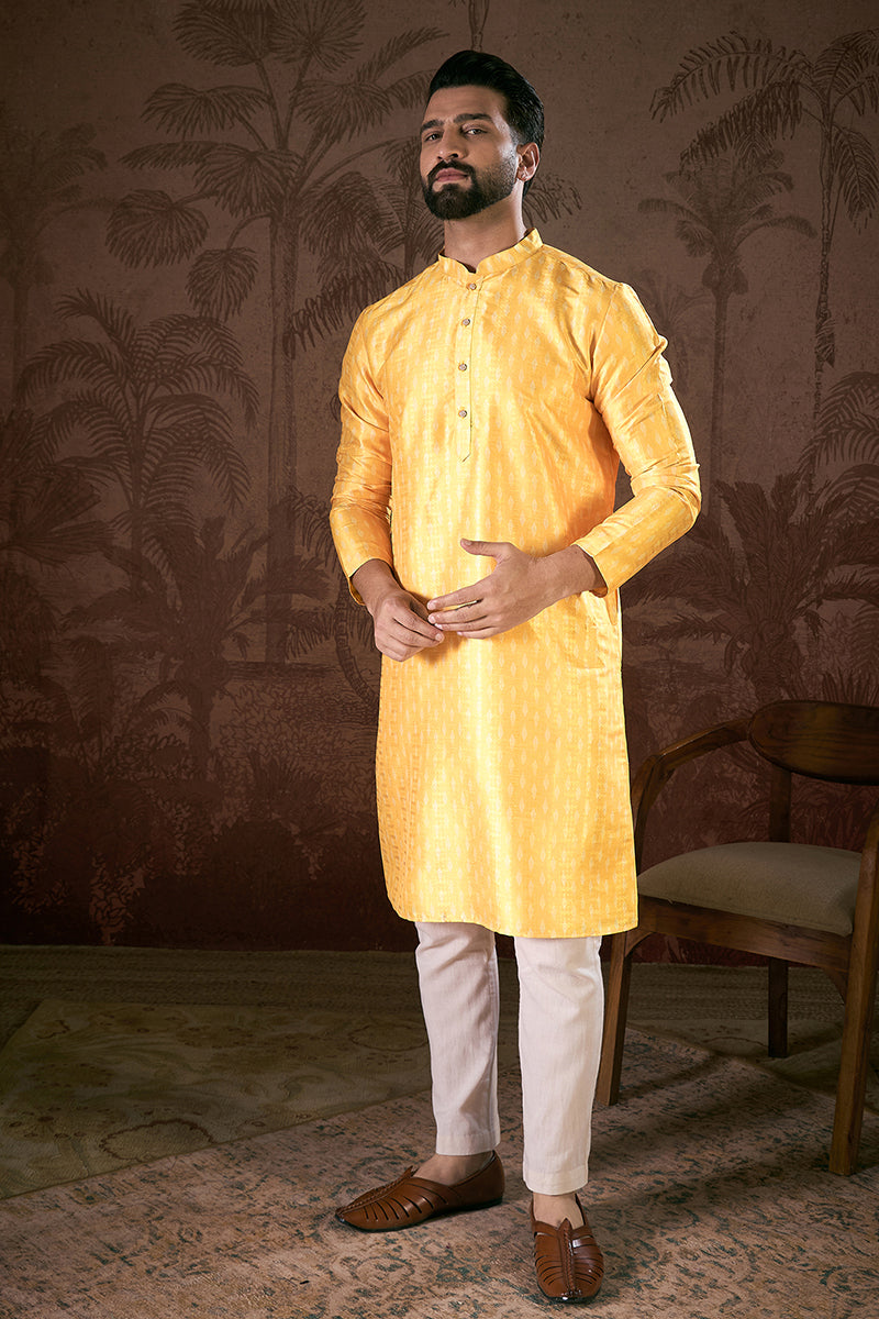 Yellow Silk Blend Ethnic Motifs Printed Straight Kurta MKU1952