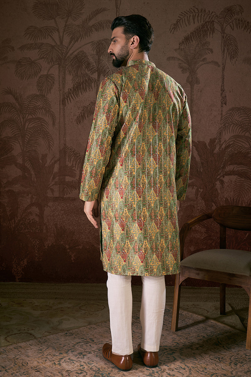 Green Silk Blend Floral Printed Straight Kurta MKU1953