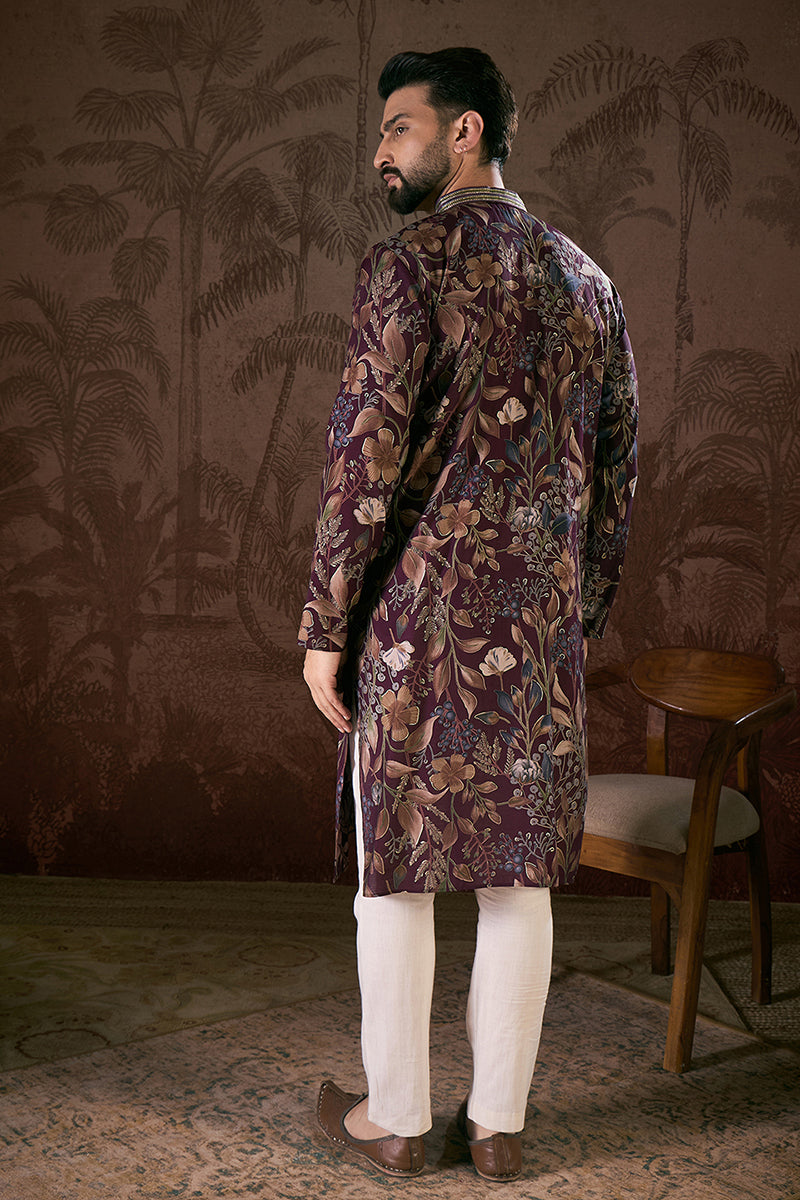 Purple Silk Blend Floral Printed Straight Kurta MKU1957