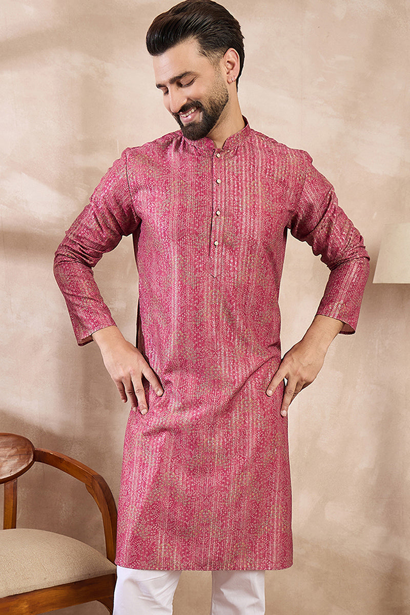 Pink Silk Blend Floral Printed Straight Kurta With Trouser MKSET1969