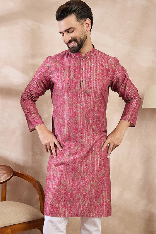 Pink Silk Blend Floral Printed Straight Kurta With Trouser MKSET1969