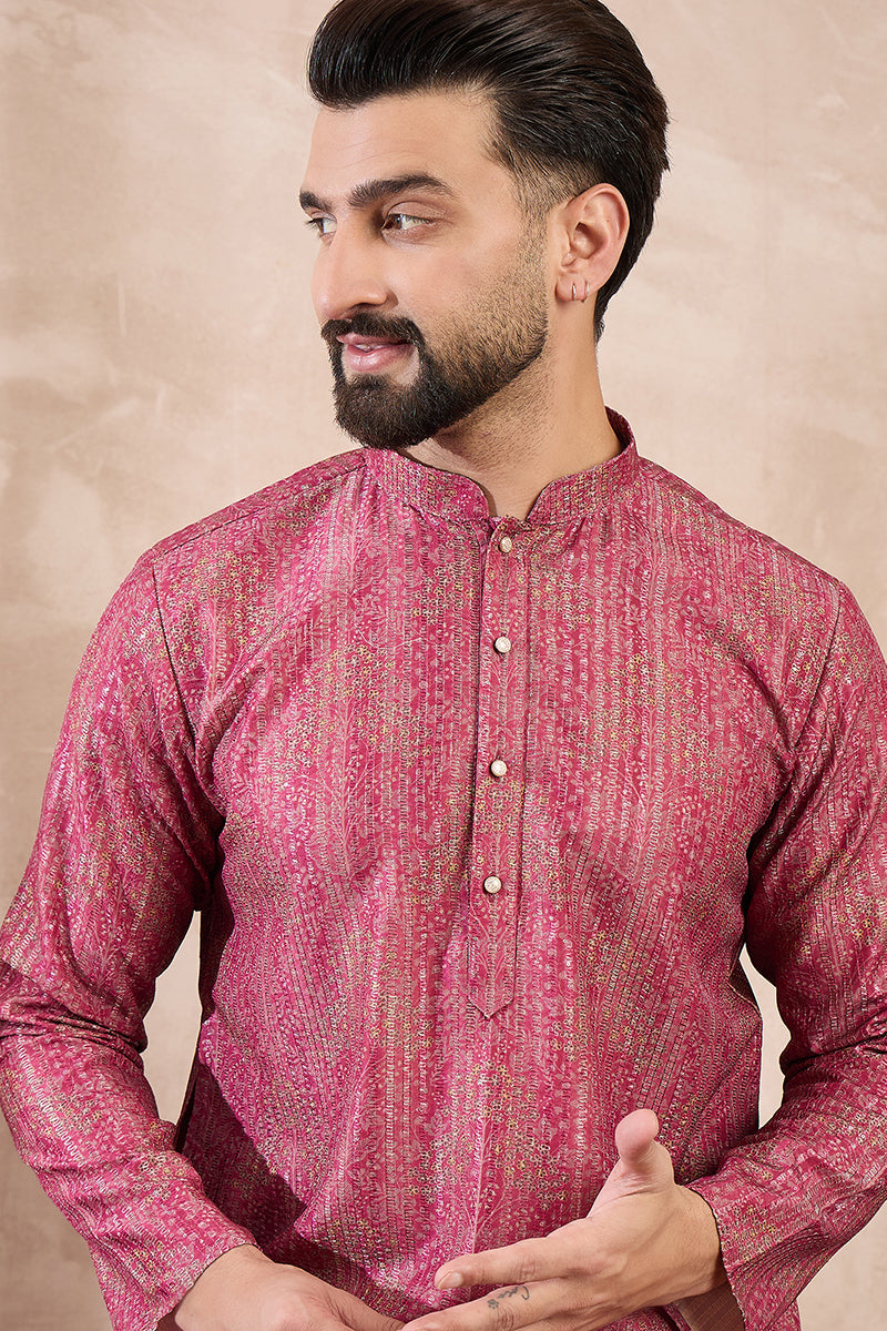 Pink Silk Blend Floral Printed Straight Kurta With Trouser MKSET1969