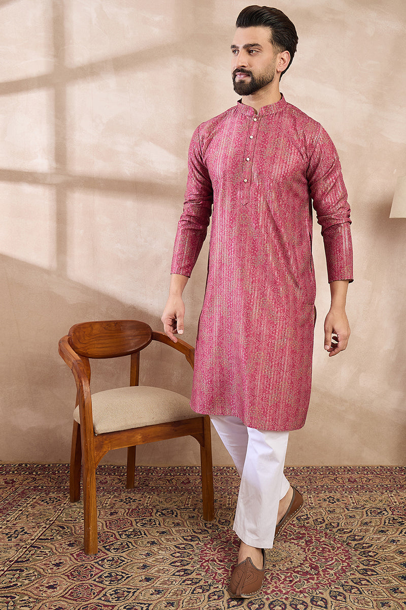 Pink Silk Blend Floral Printed Straight Kurta With Trouser MKSET1969