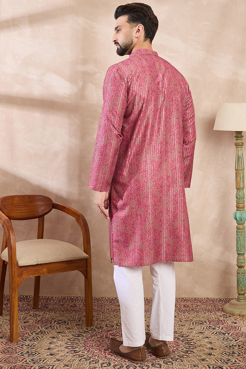 Pink Silk Blend Floral Printed Straight Kurta With Trouser MKSET1969