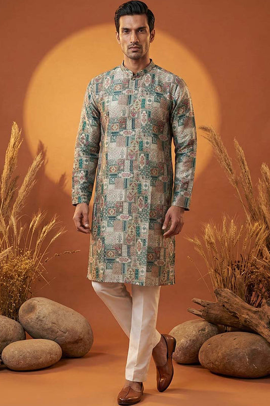 Multi Silk Blend Printed Straight Kurta MKU1973