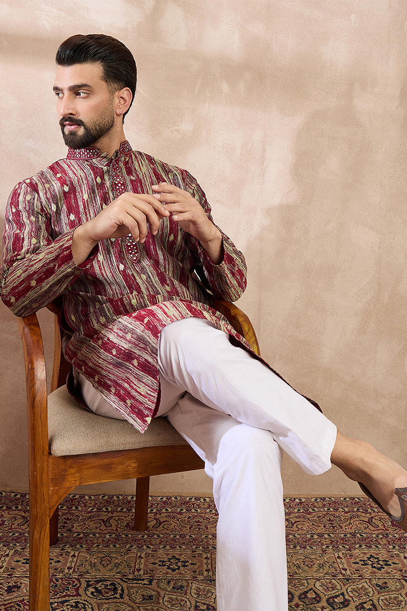 Maroon Silk Blend Abstract Printed Straight Kurta With Trouser MKSET2006