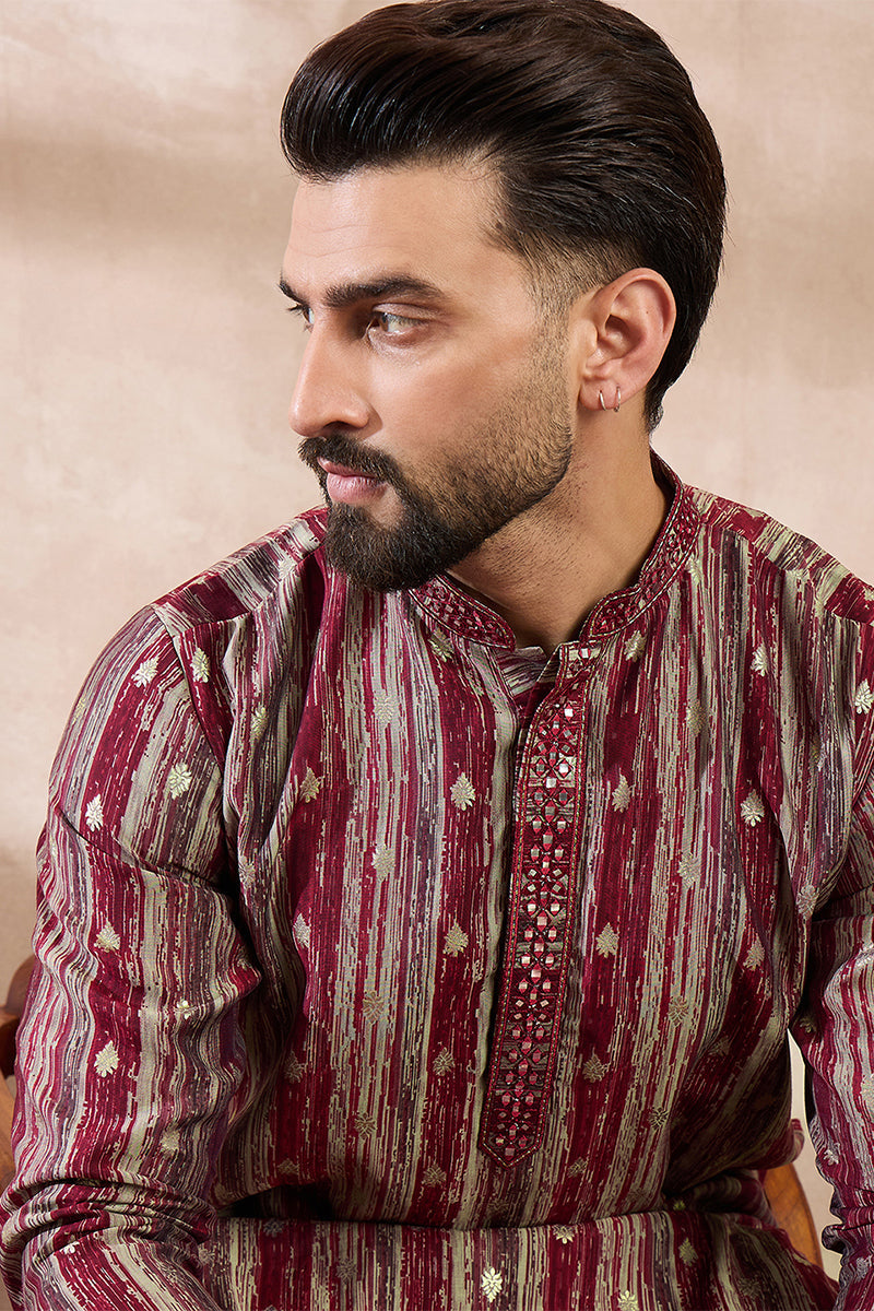 Maroon Silk Blend Abstract Printed Straight Kurta With Trouser MKSET2006