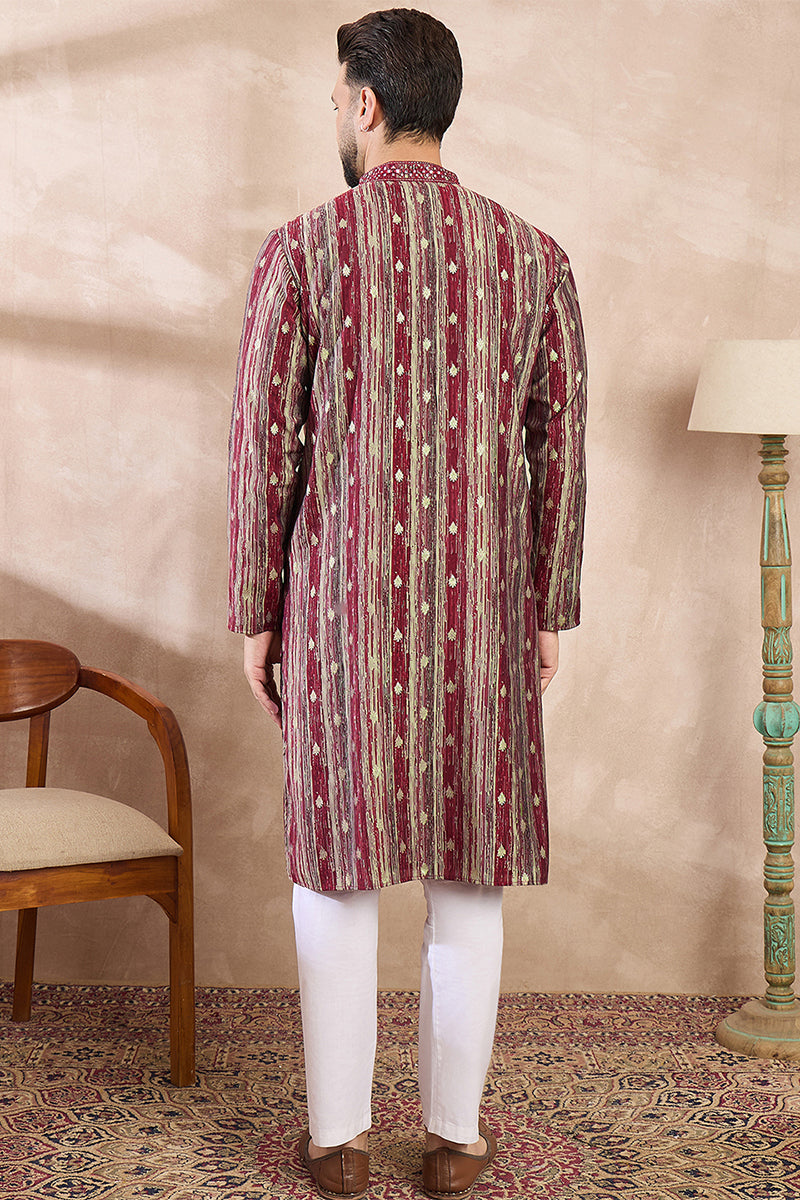 Maroon Silk Blend Abstract Printed Straight Kurta With Trouser MKSET2006