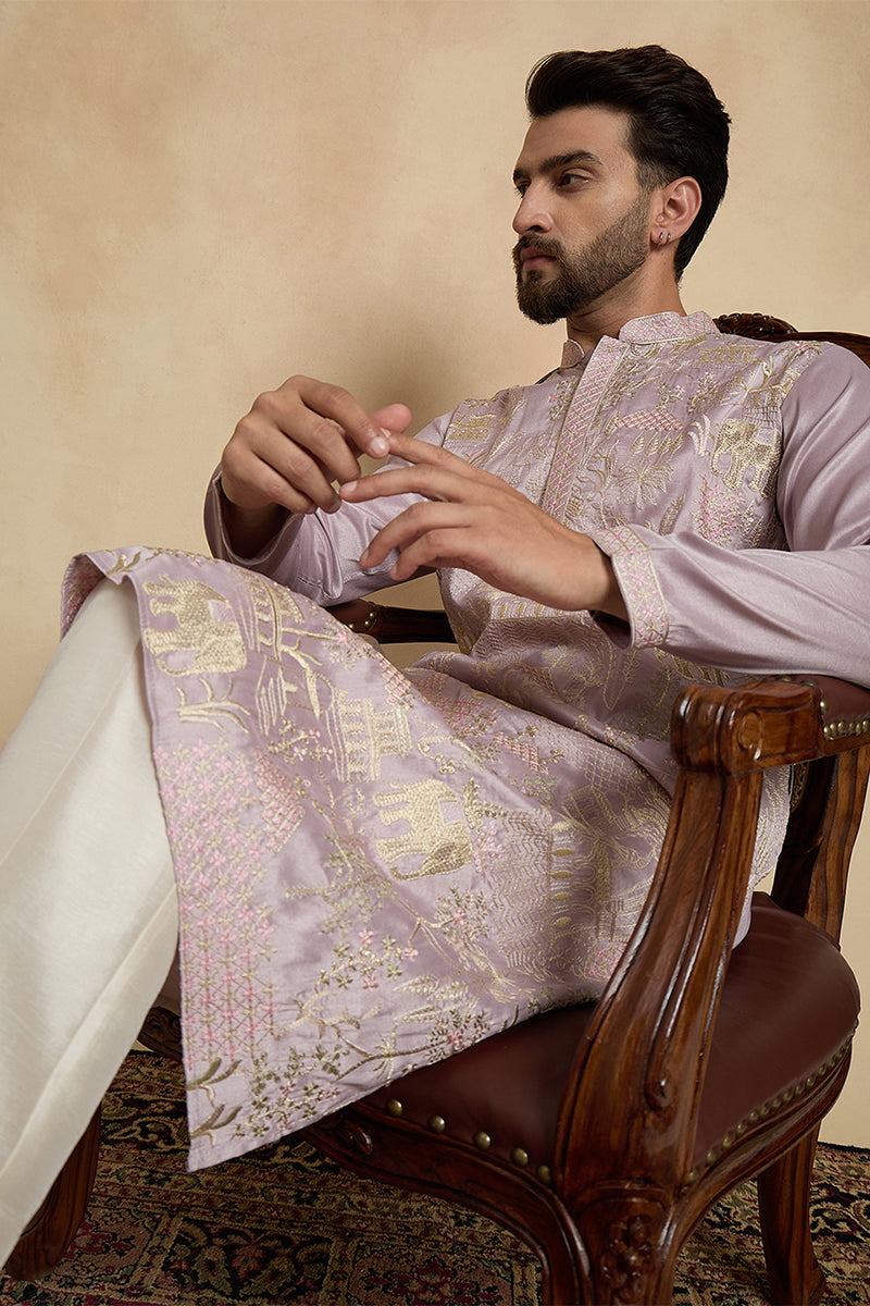 Lavender Silk Blend Embroidered Straight Kurta MKU2106