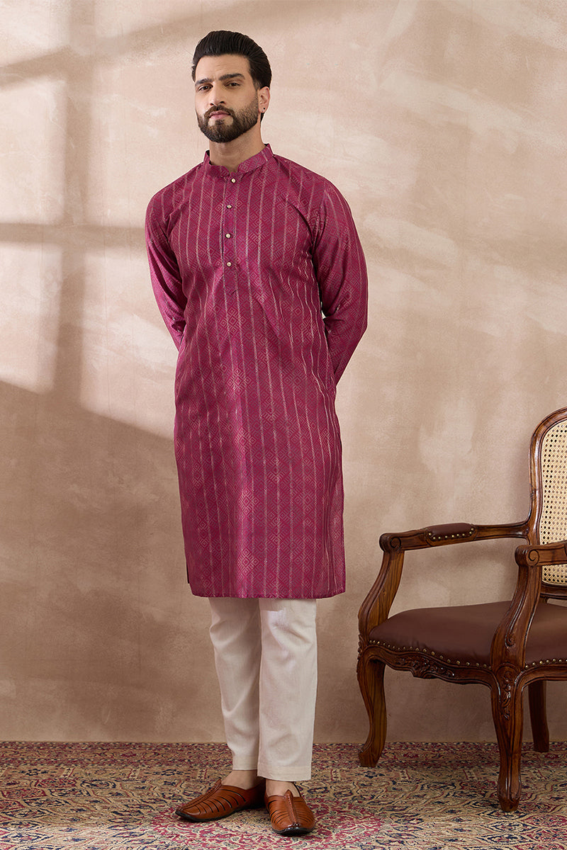 Pink Silk Blend Printed Mandarin Collar Straight Kurta With Trouser MKSET2114