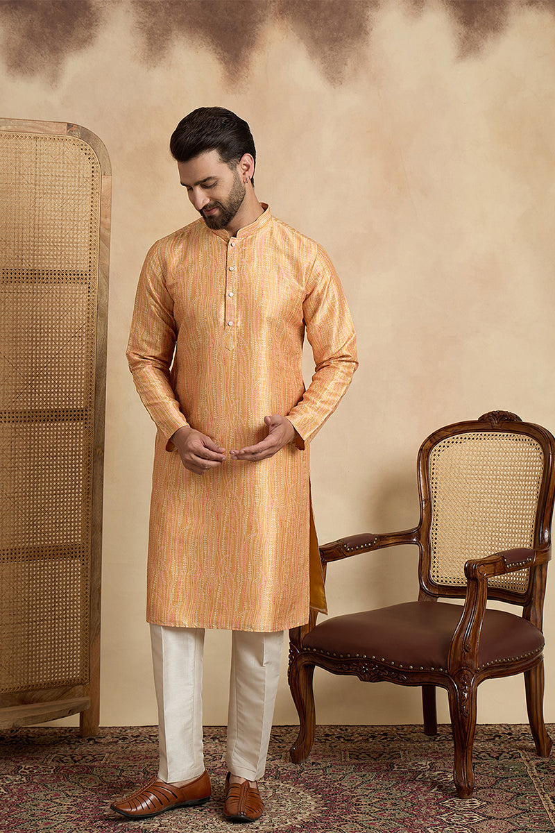 Yellow Silk Blend Printed Straight Kurta MKU2170