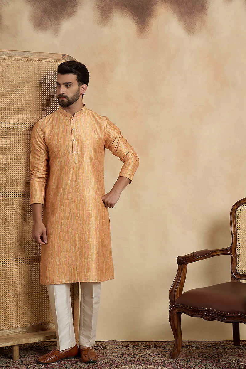 Yellow Silk Blend Printed Straight Kurta MKU2170