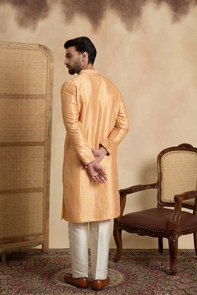 Yellow Silk Blend Printed Straight Kurta MKU2170
