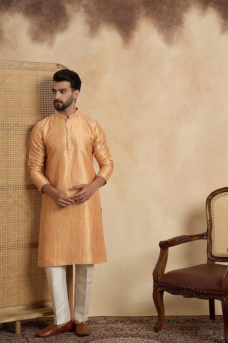 Yellow Silk Blend Printed Straight Kurta