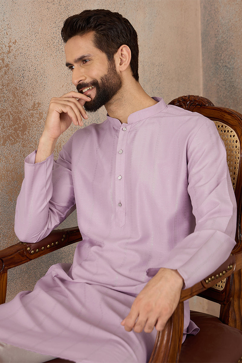 Mens Lavender Silk Blend Solid Solid Kurta MKU2219