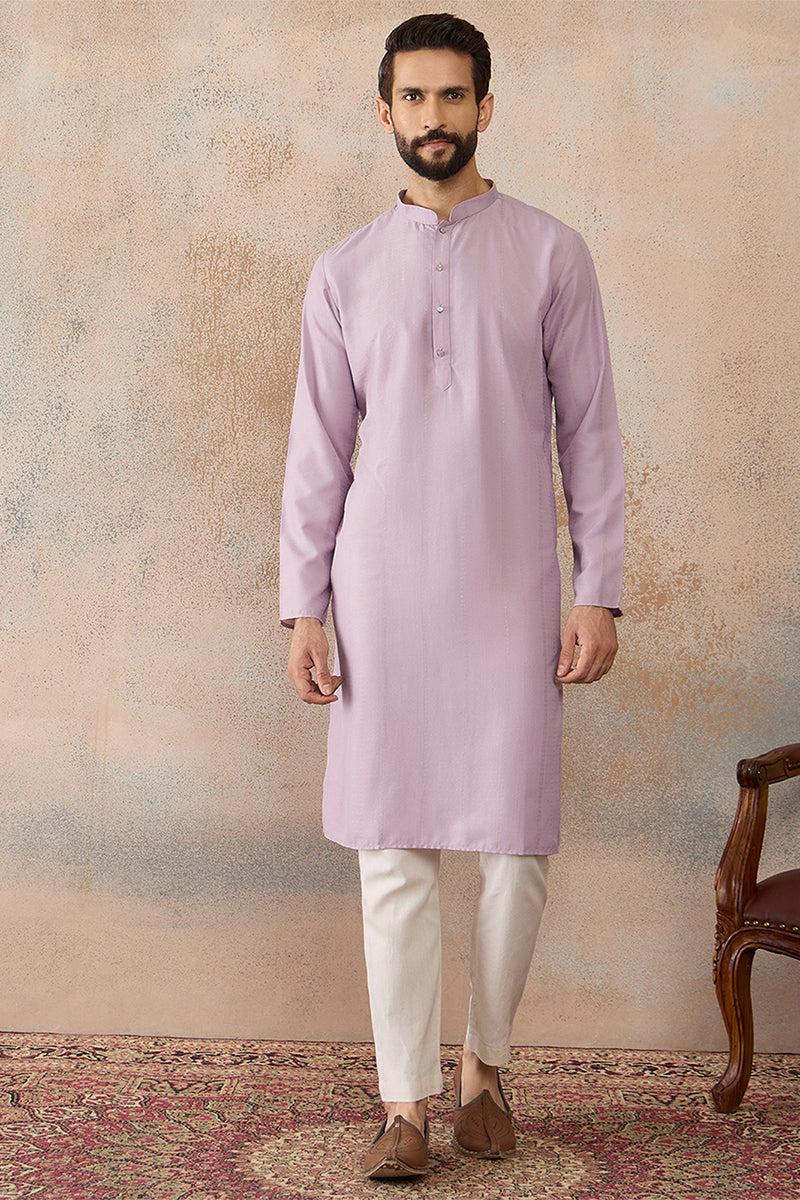 Mens Lavender Silk Blend Solid Solid Kurta MKU2219