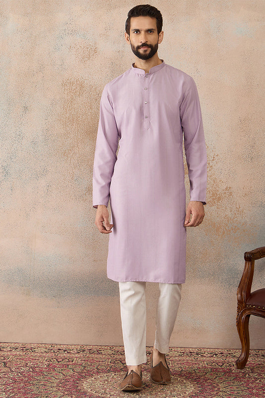 Mens Lavender Silk Blend Solid Solid Kurta MKU2219