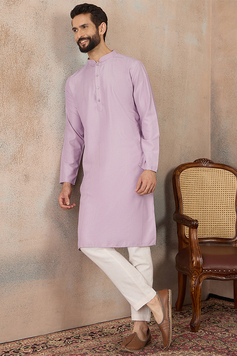 Mens Lavender Silk Blend Solid Solid Kurta MKU2219