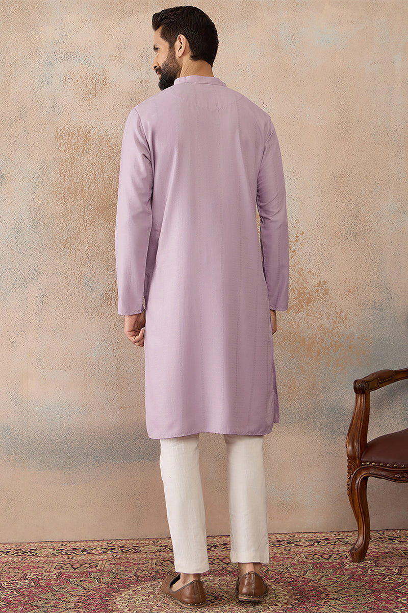 Mens Lavender Silk Blend Solid Solid Kurta MKU2219