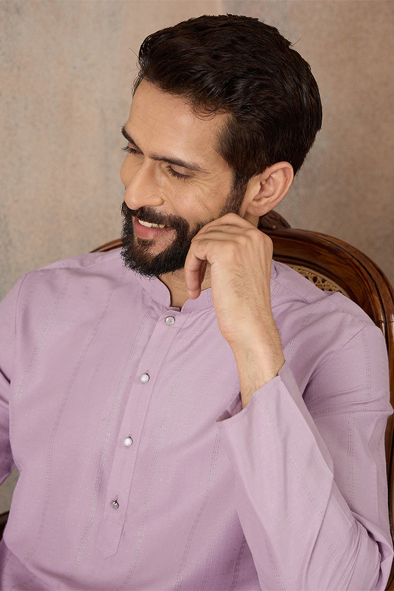 Mens Lavender Silk Blend Solid Solid Kurta