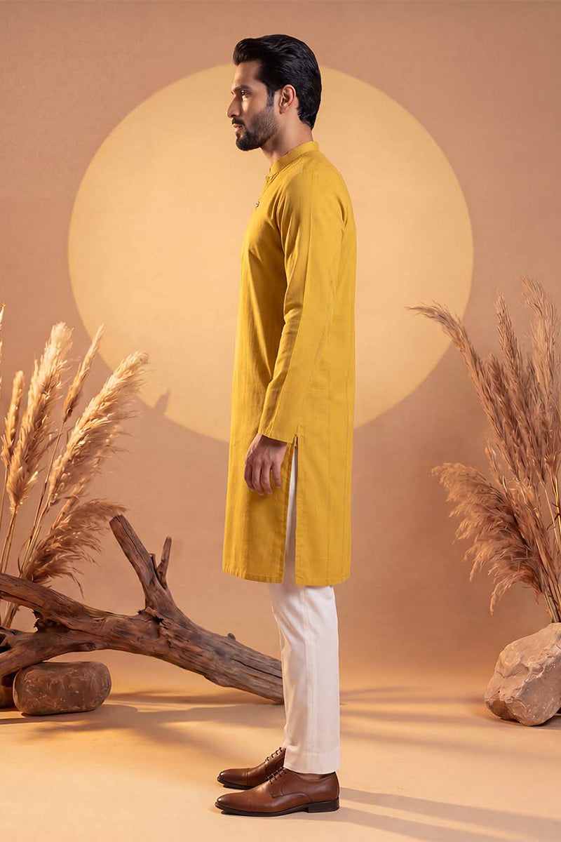 Mens Yellow Silk Blend Solid Solid Kurta MKU2222