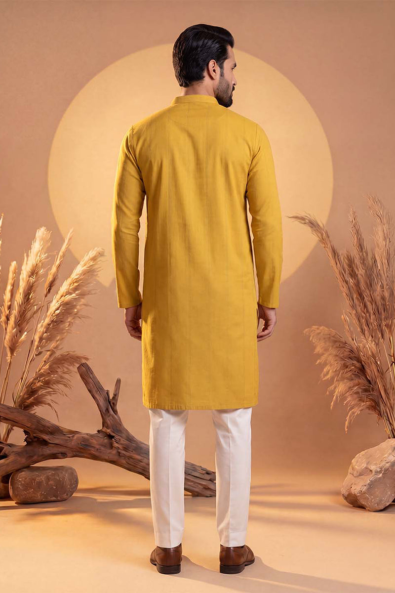 Mens Yellow Silk Blend Solid Solid Kurta MKU2222
