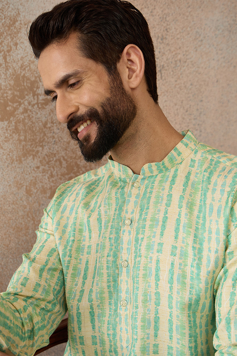 Mens Multi Silk Blend Abstract Printed Kurta With Trousers MKSET2251