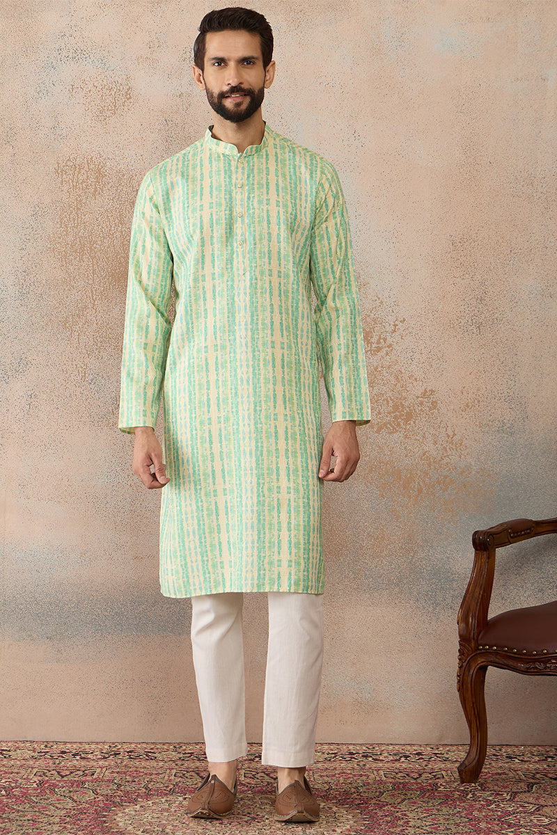 Mens Multi Silk Blend Abstract Printed Kurta With Trousers MKSET2251