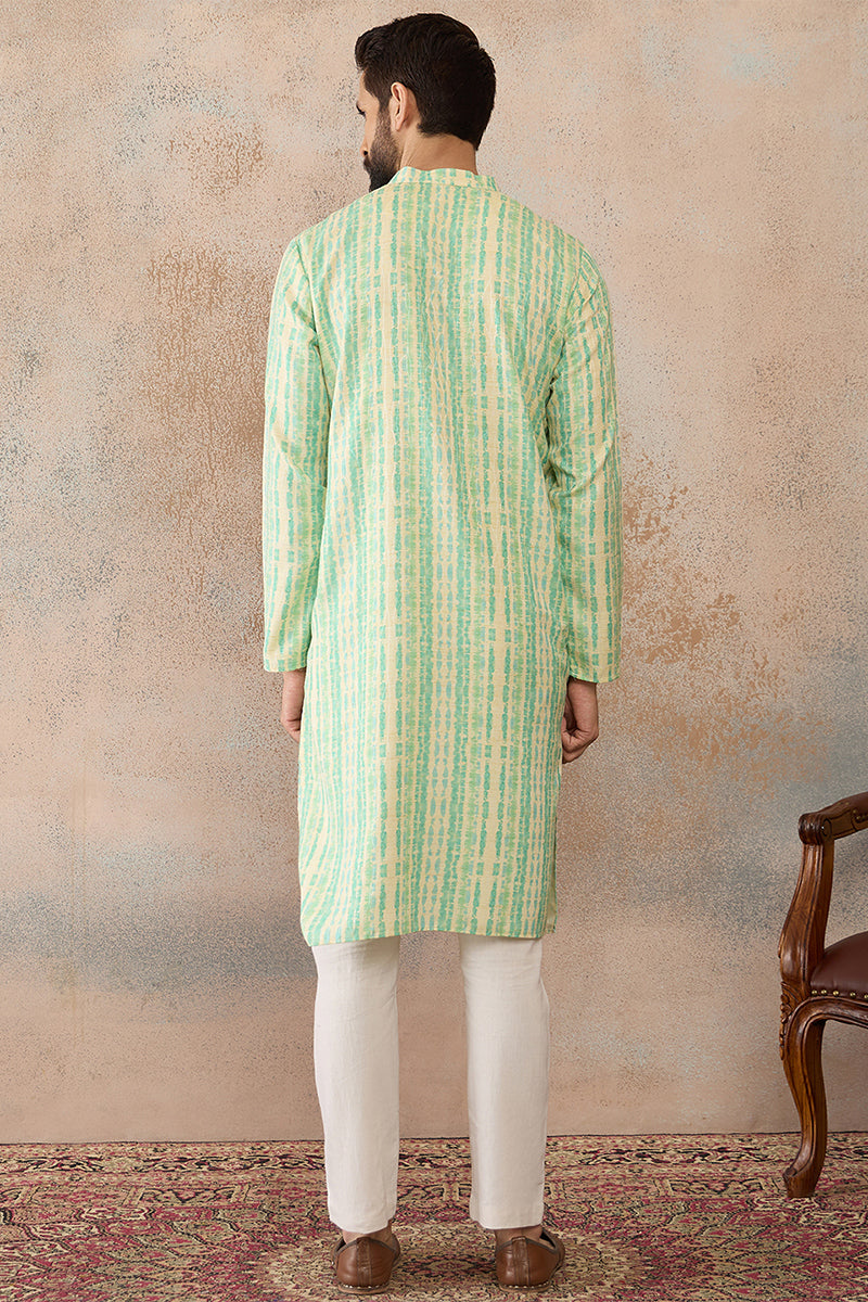 Mens Multi Silk Blend Abstract Printed Kurta With Trousers MKSET2251