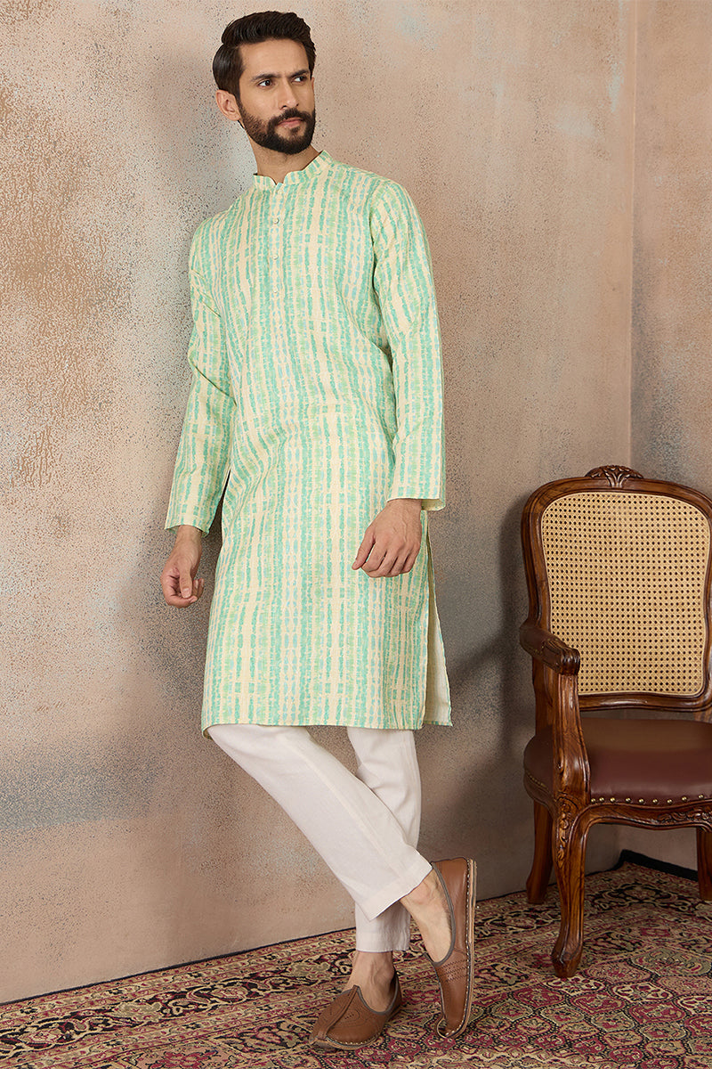 Mens Multi Silk Blend Abstract Printed Kurta