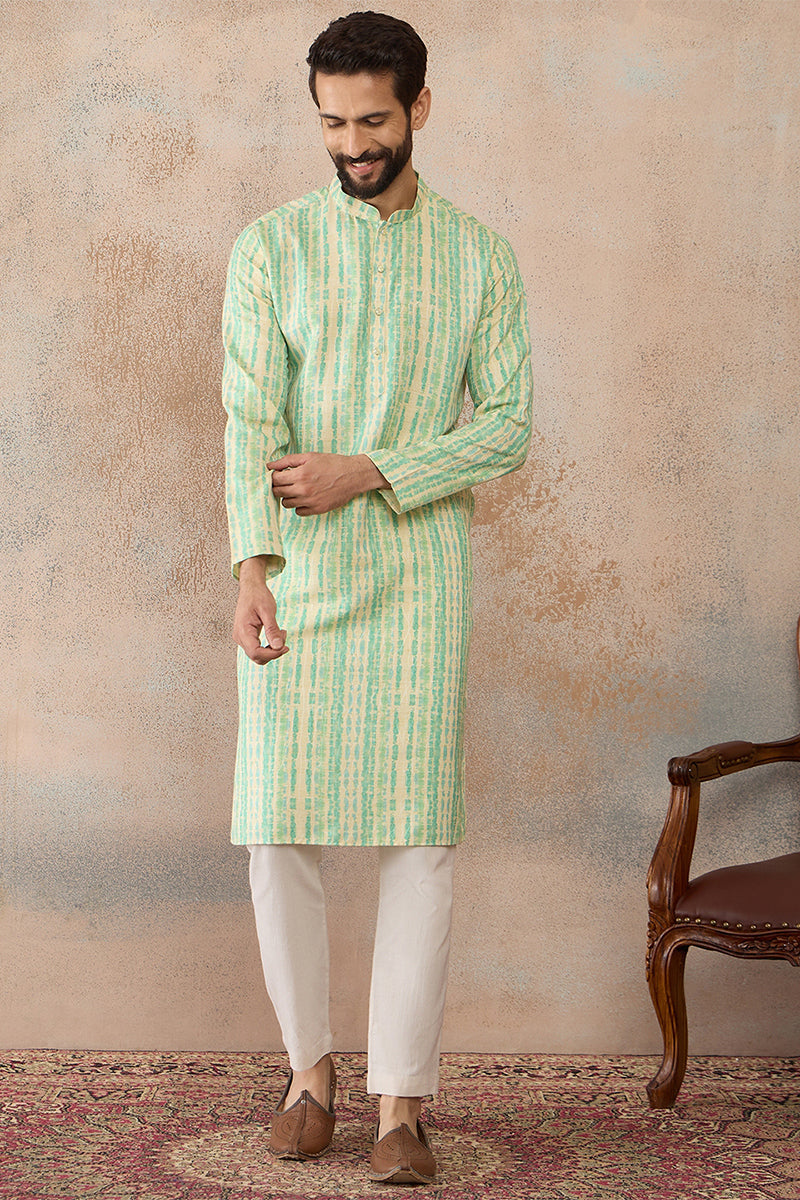 Mens Multi Silk Blend Abstract Printed Kurta With Trousers