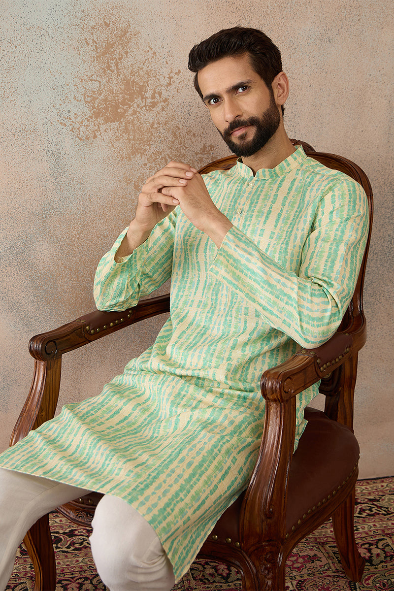 Mens Multi Silk Blend Abstract Printed Kurta