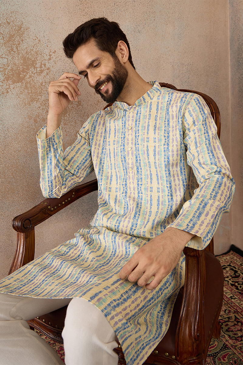 Mens Multi Silk Blend Abstract Printed Kurta With Trousers MKSET2252