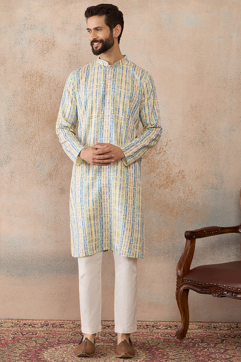 Mens Multi Silk Blend Abstract Printed Kurta MKU2252