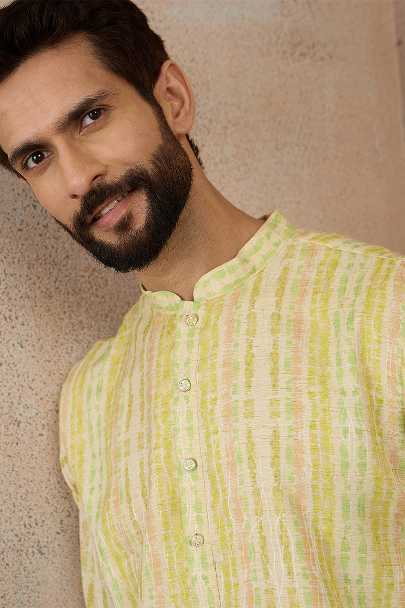 Mens Multi Silk Blend Abstract Printed Kurta MKU2255