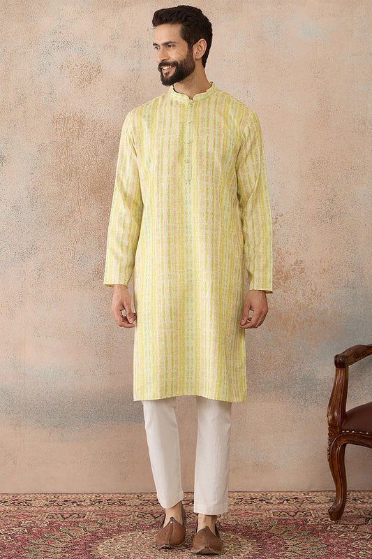 Mens Multi Silk Blend Abstract Printed Kurta MKU2255